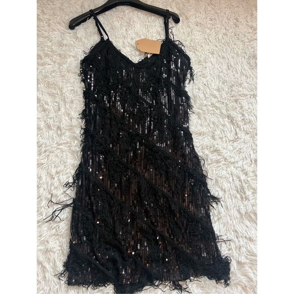 Black SEQUENCE FRINGE DRESS - Picture 4 of 5